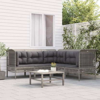 Set Divani da Giardino 5 pz con Cuscini in Polyrattan Grigio - homemem39