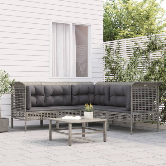 Set Divani da Giardino 5 pz con Cuscini in Polyrattan Grigio - homemem39