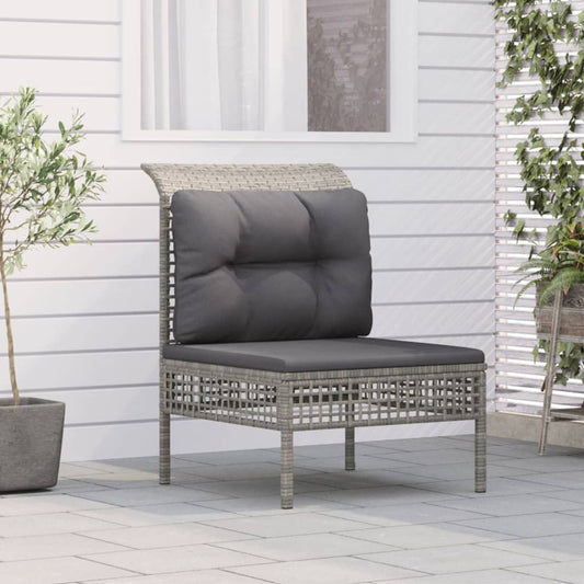 Divano Centrale da Giardino con Cuscino in Polyrattan Grigio - homemem39