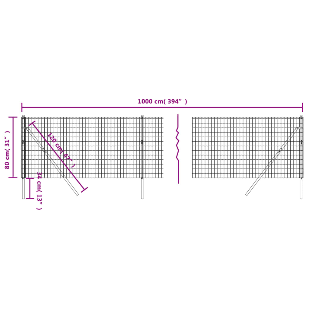 Green Metal Fence 0.8x10 m in Galvanized Steel