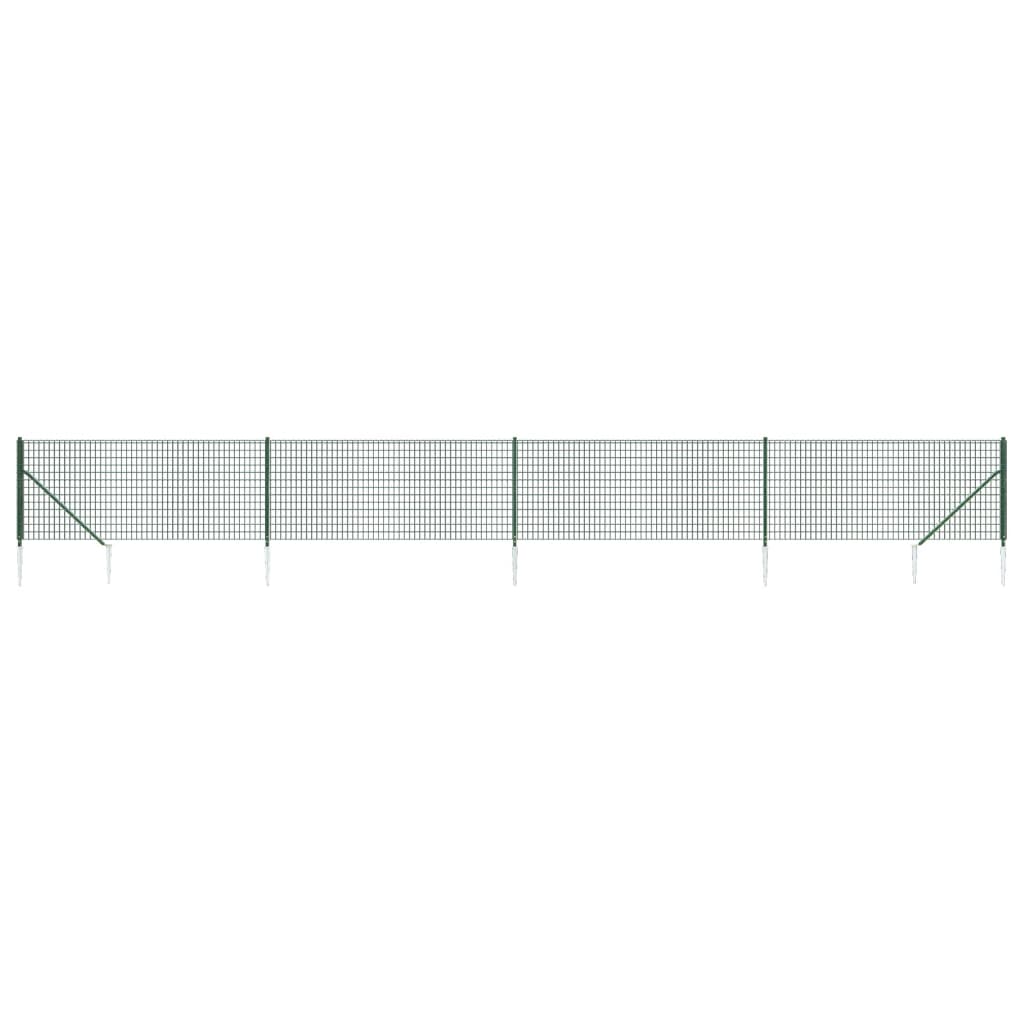 Metal Fence with Green Anchoring Pickets 0.8x10 m