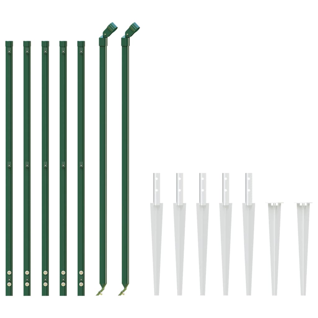 Metal Fence with Green Anchoring Pickets 0.8x10 m