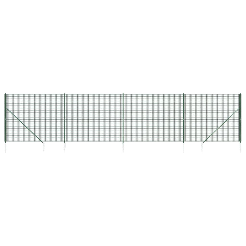 Metal Fence with Green Anchoring Pickets 1.4x10 m