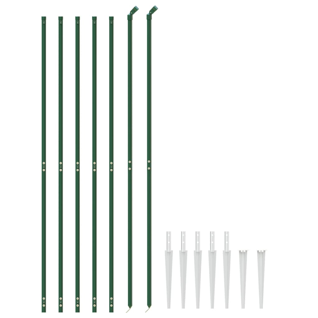 Metal Fence with Green Anchoring Pickets 1.4x10 m