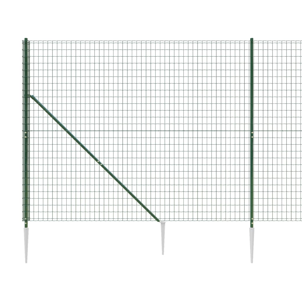 Metal Fence with Green Anchoring Pickets 1.4x10 m