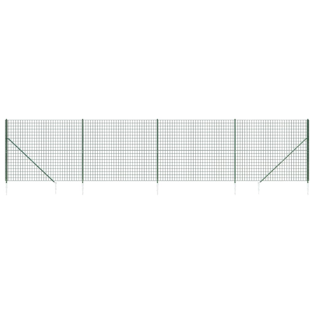 Metal Fence with Green Anchoring Pickets 1.4x10 m