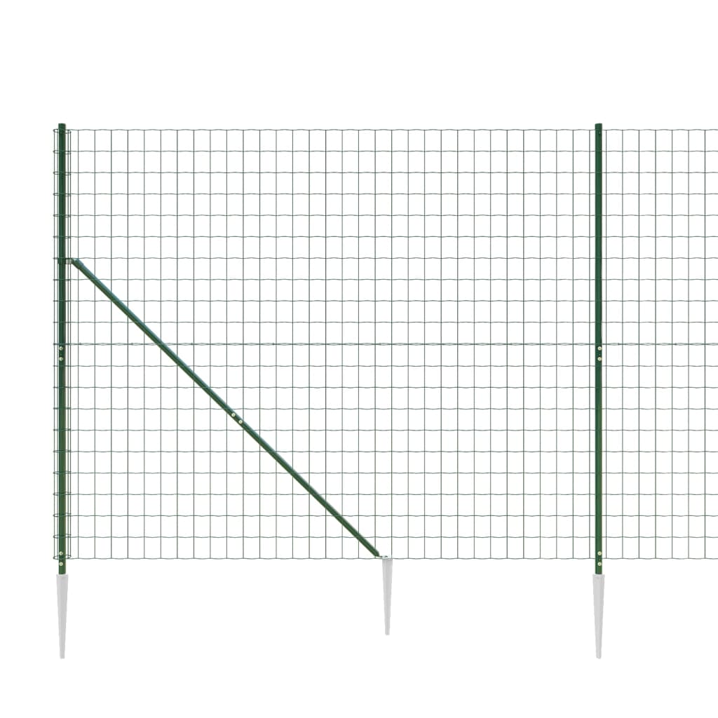 Metal Fence with Green Anchoring Pickets 1.4x10 m