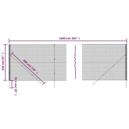 Recinzione Metallica Antracite 2,2x10 m in Acciaio Zincato