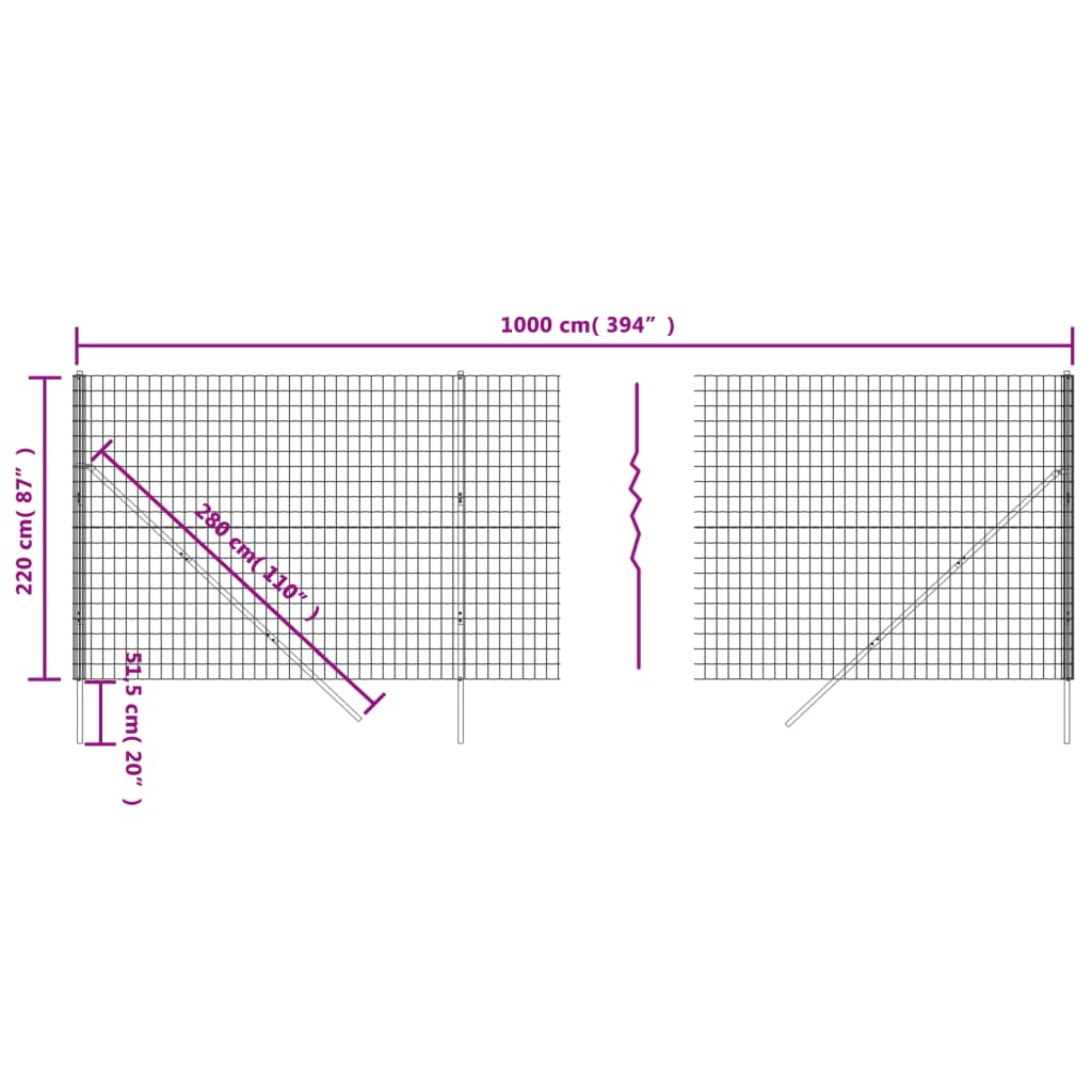 Recinzione Metallica Antracite 2,2x10 m in Acciaio Zincato