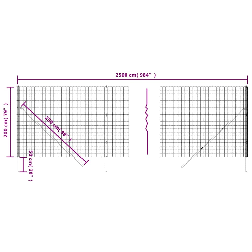 Recinzione Metallica Antracite 2x25 m in Acciaio Zincato | homemem39
