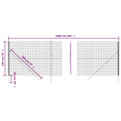 Recinzione Metallica Antracite 1,4x25 m in Acciaio Zincato