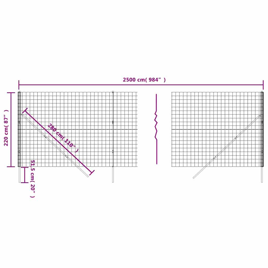 Recinzione Metallica Antracite 2,2x25 m in Acciaio Zincato | homemem39