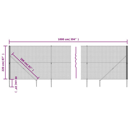 Metal Fence with Anthracite Anchoring Pegs 2.2x10m