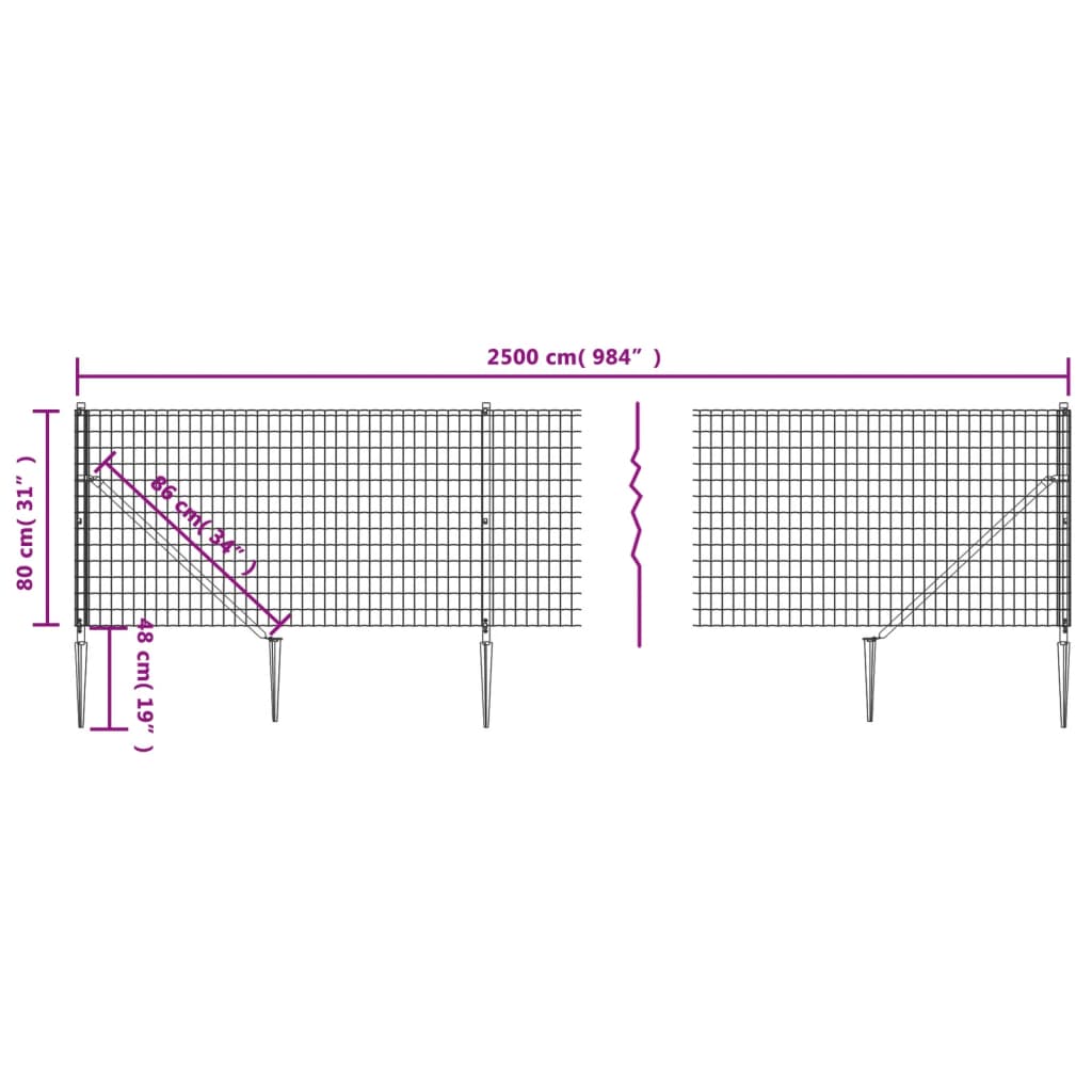 Recinzione Metallica con Picchetti Ancoraggio Antracite 0,8x25m | homemem39