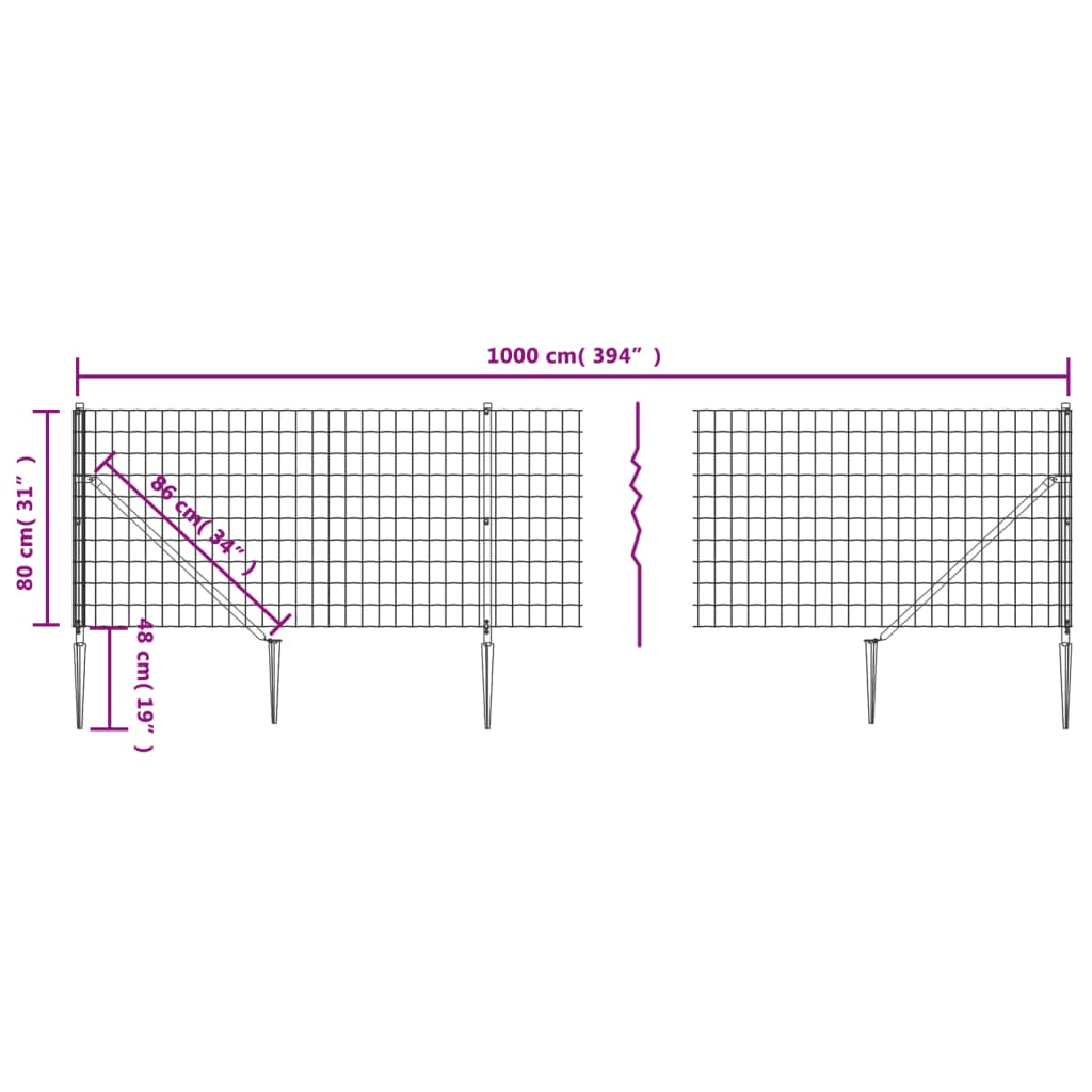 Recinzione Metallica con Picchetti Ancoraggio Antracite 0,8x10m | homemem39