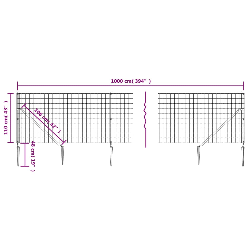 Recinzione Metallica con Picchetti Ancoraggio Antracite 1,1x10m | homemem39