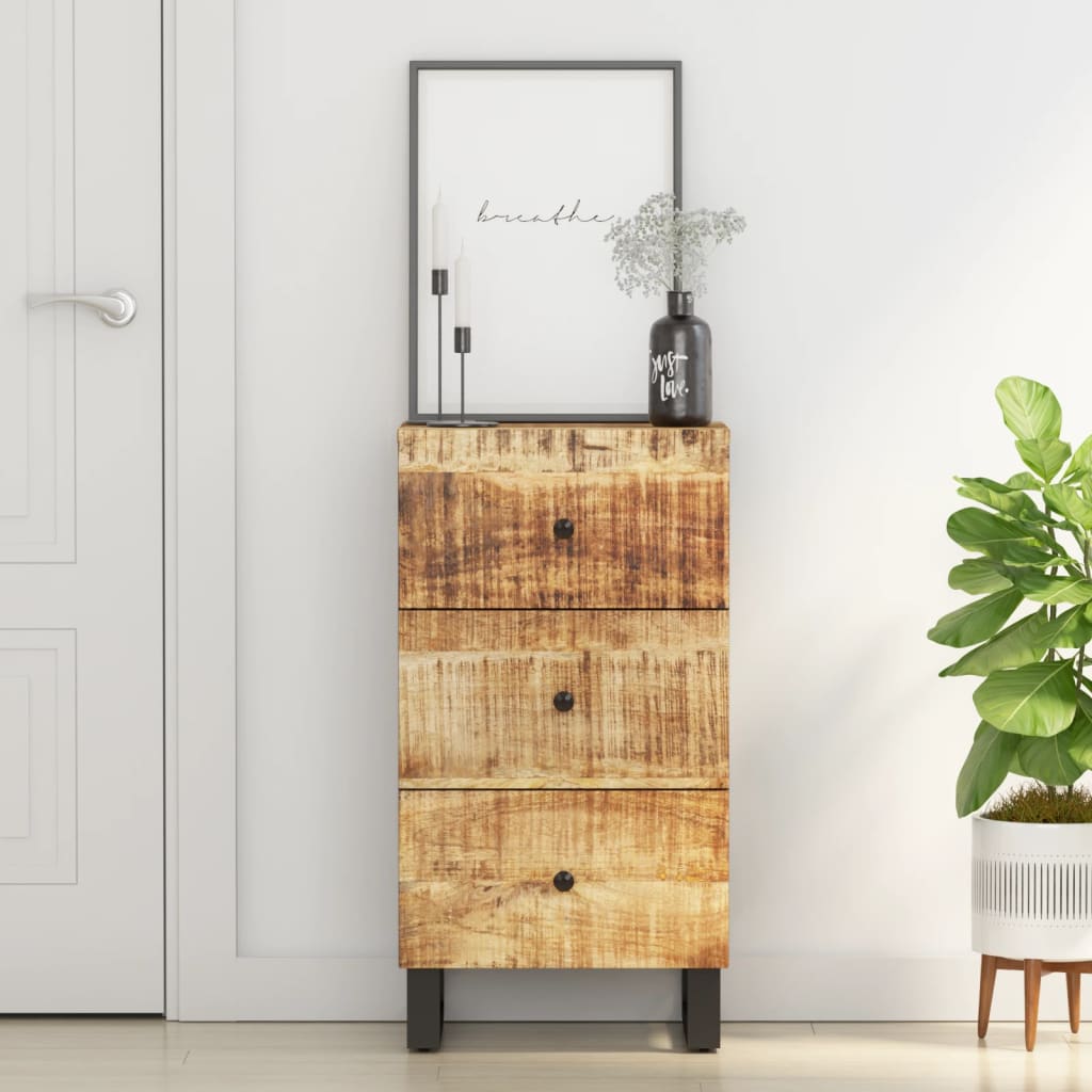 Credenza con 3 Cassetti 40x33,5x75 cm Legno Massello di Mango