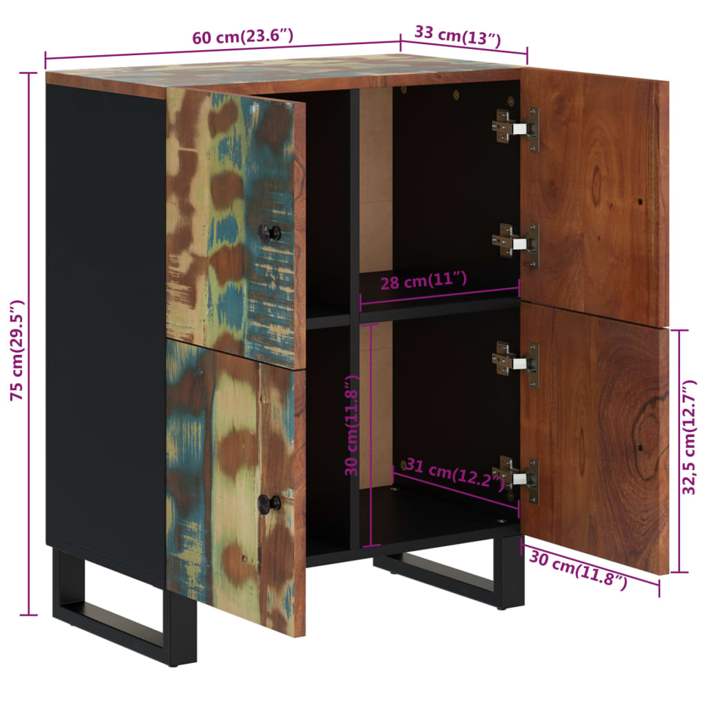 Credenza con 4 Ante 60x33x75 cm in Legno Massello di Recupero