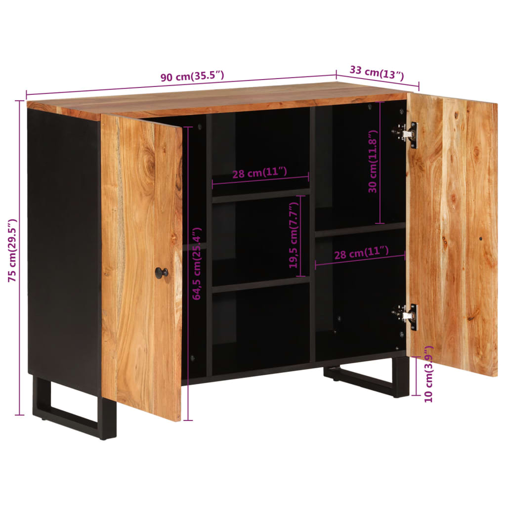 Credenza con 2 Ante 90x33x75 cm in Legno Massello di Acacia
