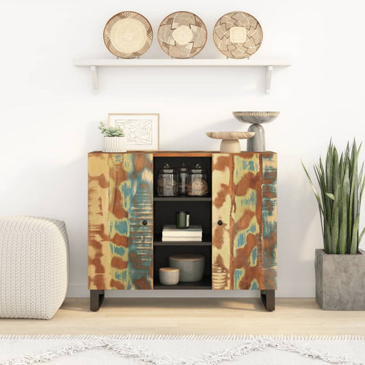 Credenza con 2 Ante 90x33x75 cm in Legno Massello di Recupero