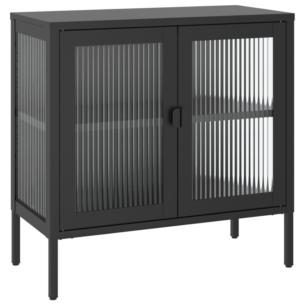 Credenza Nera 70x35x70 cm Vetro e Acciaio - homemem39