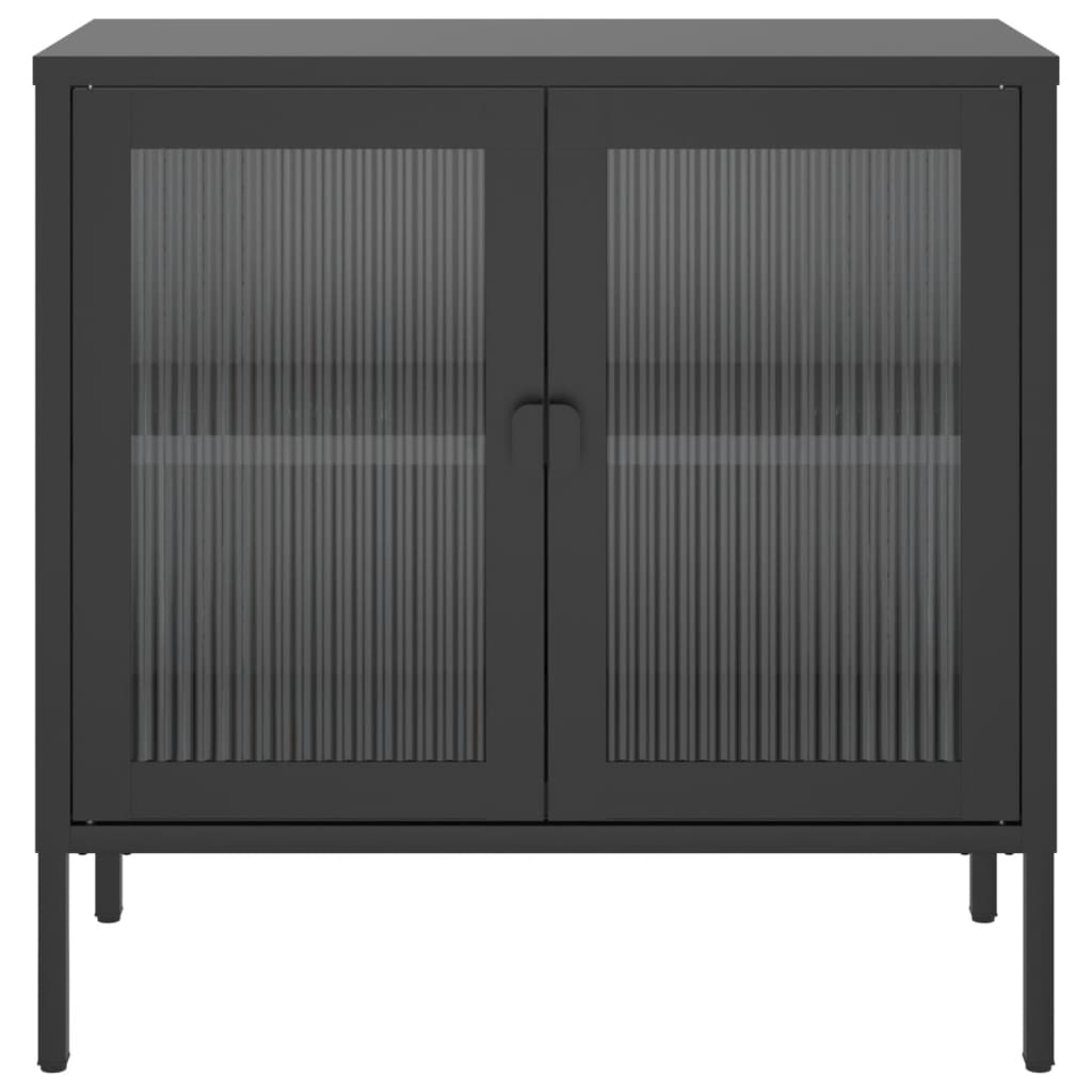 Credenza Nera 70x35x70 cm Vetro e Acciaio - homemem39