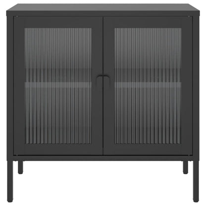 Credenza Nera 70x35x70 cm Vetro e Acciaio - homemem39