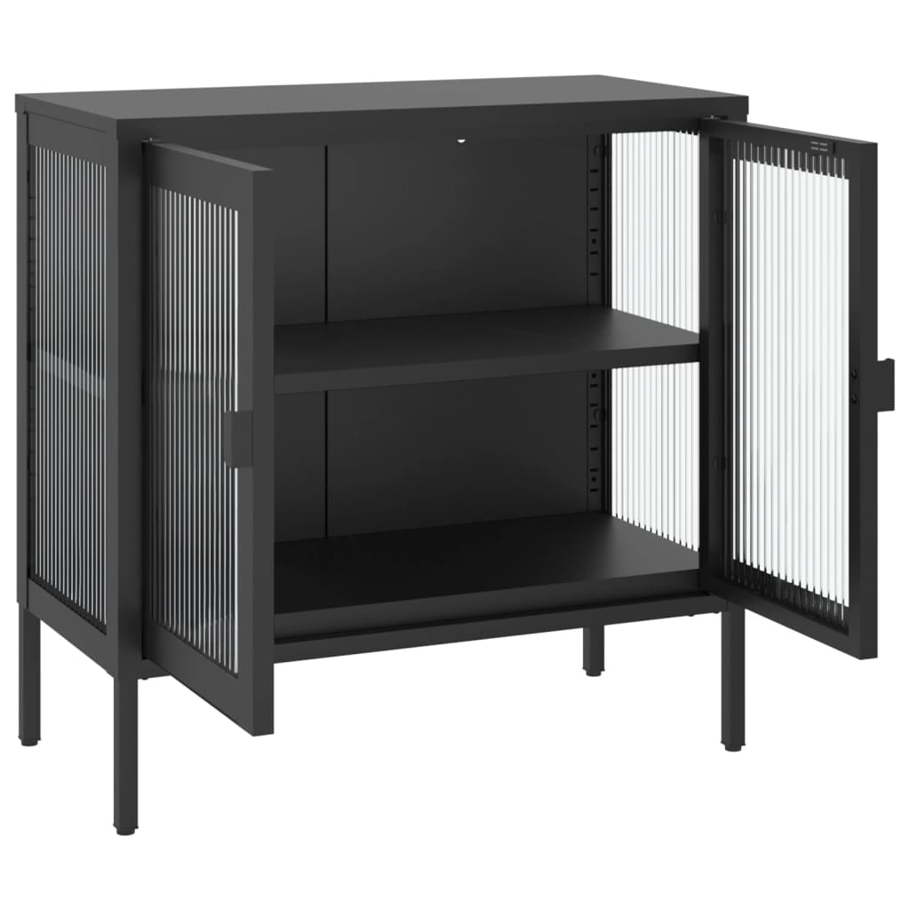 Credenza Nera 70x35x70 cm Vetro e Acciaio - homemem39