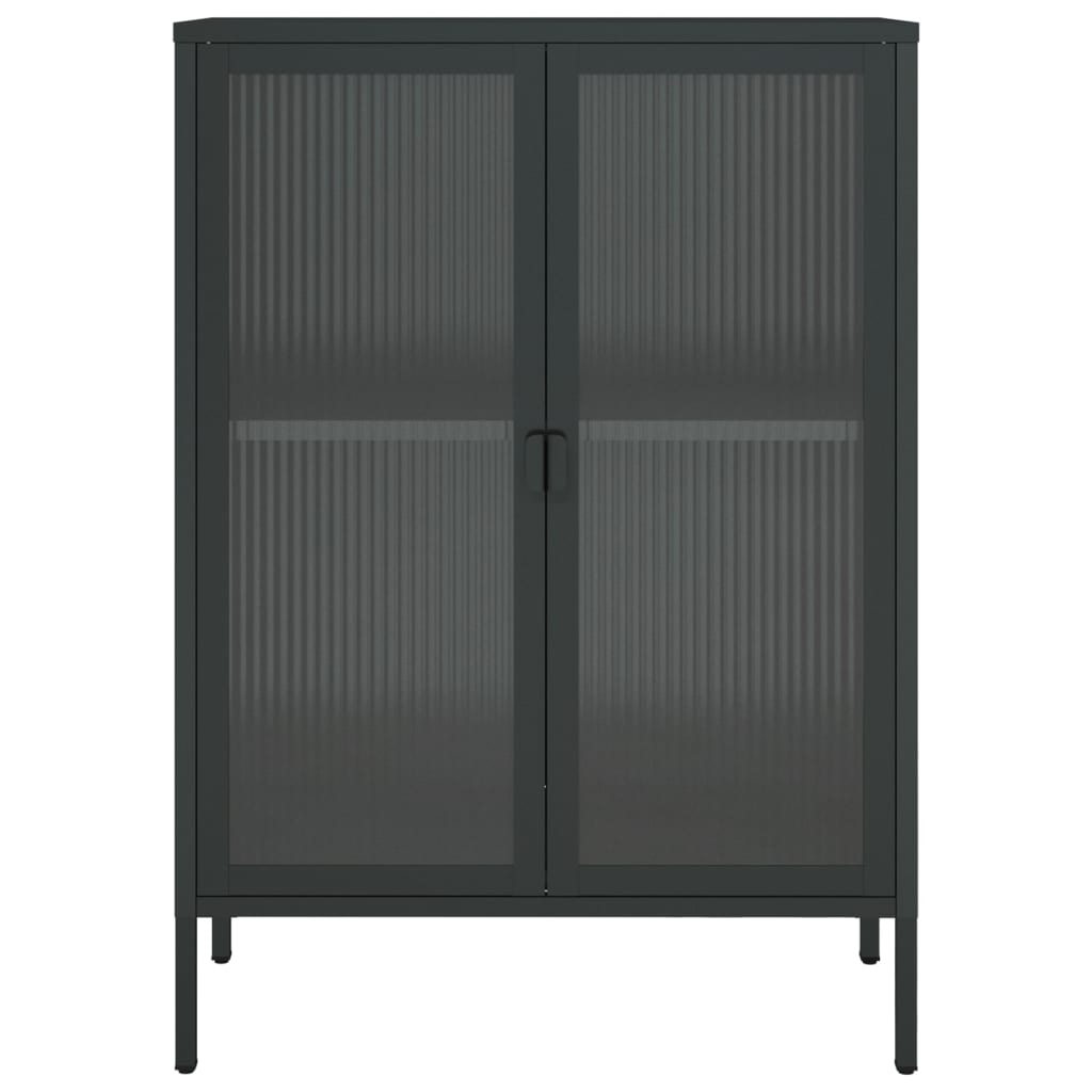 Credenza Nera 75x35x105 cm Vetro e Acciaio - homemem39