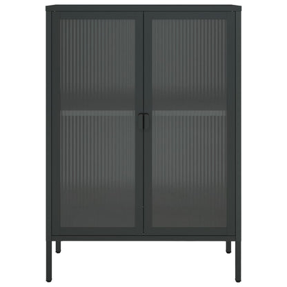 Credenza Nera 75x35x105 cm Vetro e Acciaio - homemem39