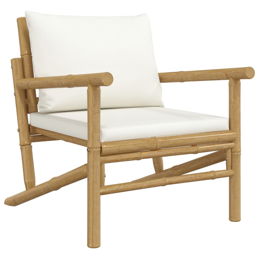 Set Salotto da Giardino 4pz con Cuscini Bianco Crema in Bambù | homemem39