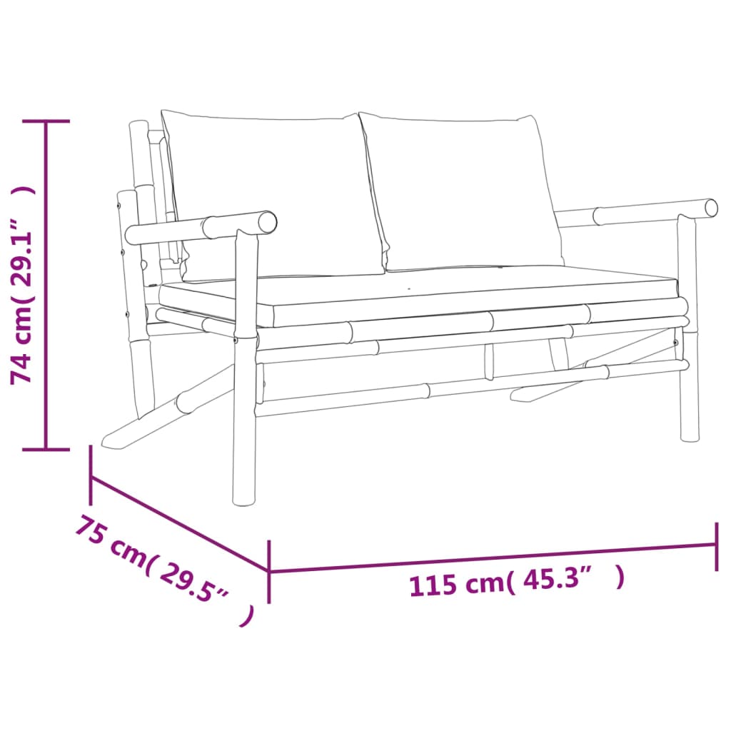Set Salotto da Giardino 4pz con Cuscini Bianco Crema in Bambù | homemem39