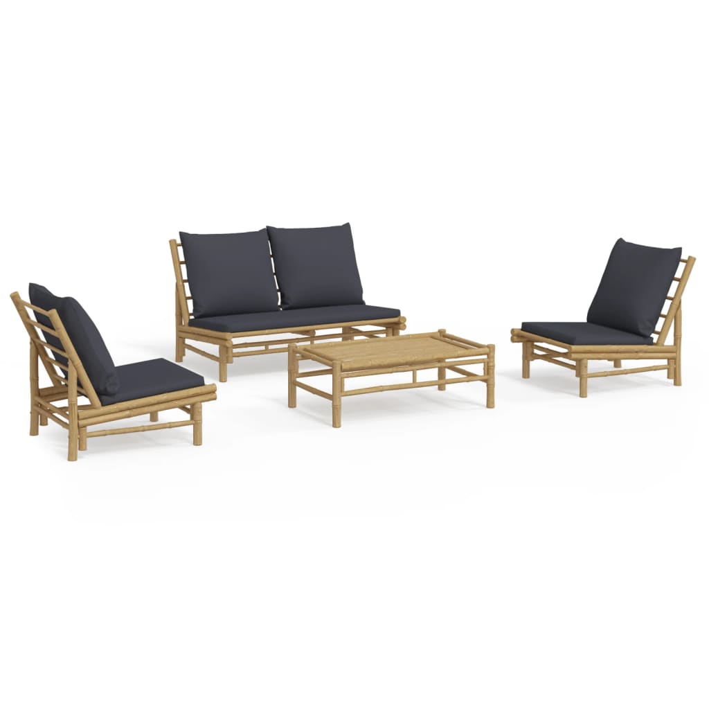Set Salotto da Giardino 4pz con Cuscini Grigio Scuro Bambù | homemem39