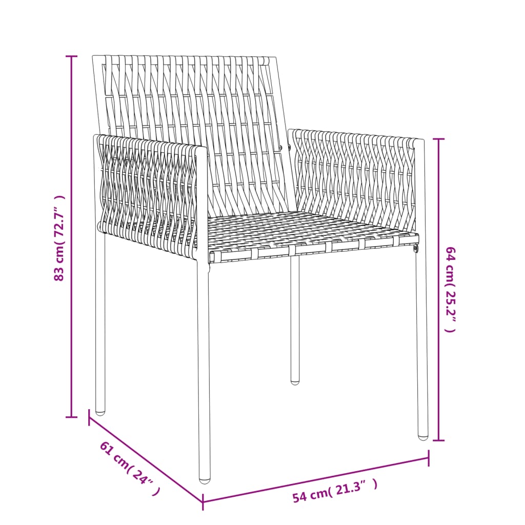 Sedie da Giardino con Cuscini 2pz Nere 54x61x83cm in Polyrattan