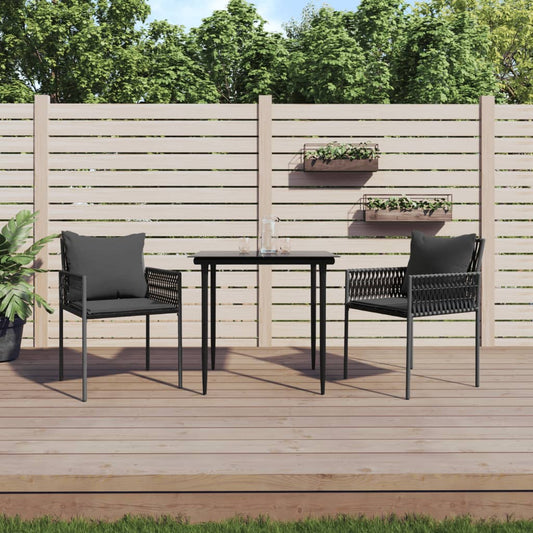 Sedie da Giardino con Cuscini 2pz Nere 54x61x83cm in Polyrattan - homemem39