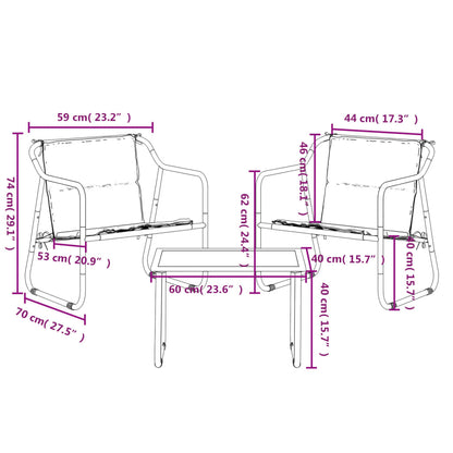 Set Salotto da Giardino 3 pz con Cuscini in Acciaio Antracite