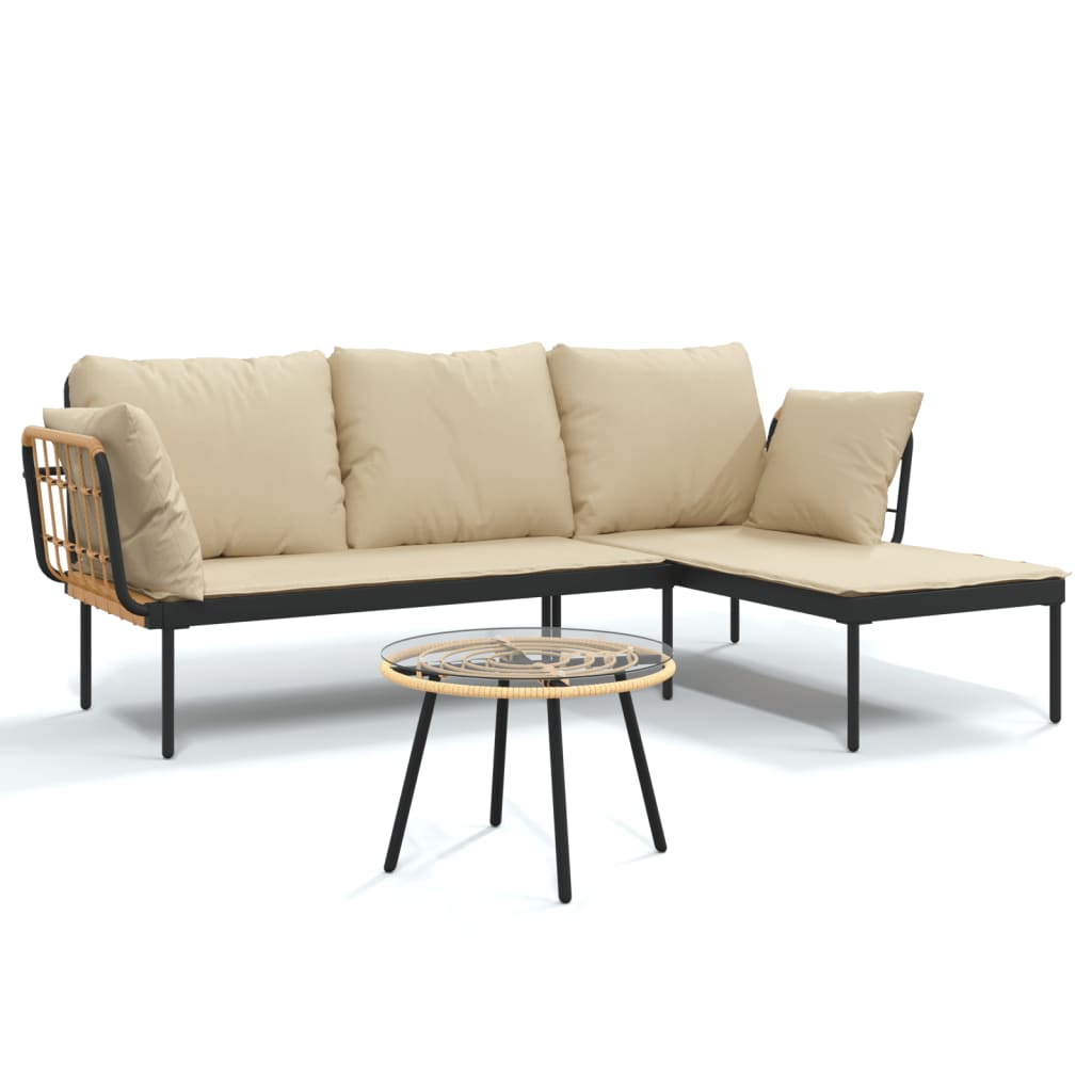Set Salotto da Giardino 3 pz con Cuscini Beige in Polyrattan