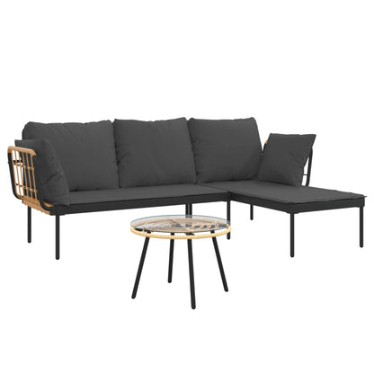 Set Salotto da Giardino 3pz con Cuscini Grigio Scuro Polyrattan