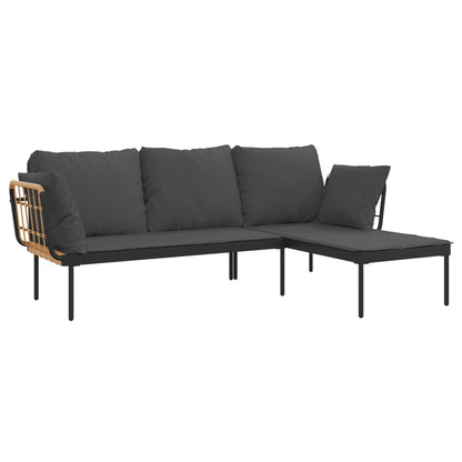 Set Salotto da Giardino 3pz con Cuscini Grigio Scuro Polyrattan