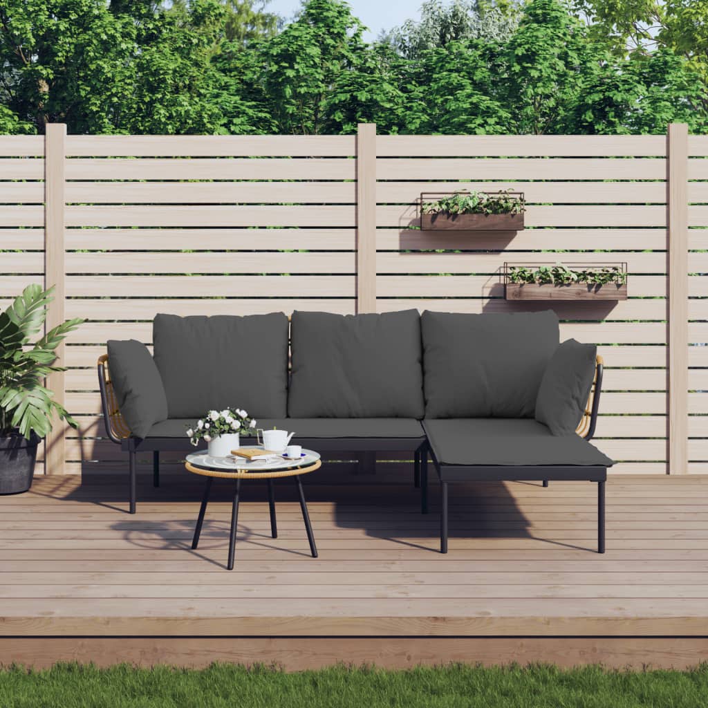 Set Salotto da Giardino 3pz con Cuscini Grigio Scuro Polyrattan