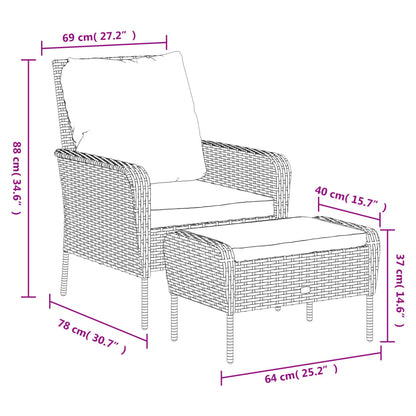 Garden Armchair with Footrest Polyrattan Light Brown