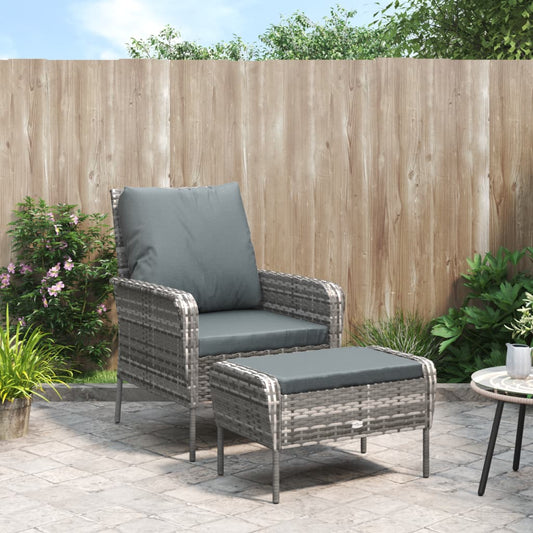 Gray Garden Armchair with Footrest in Polyrattan