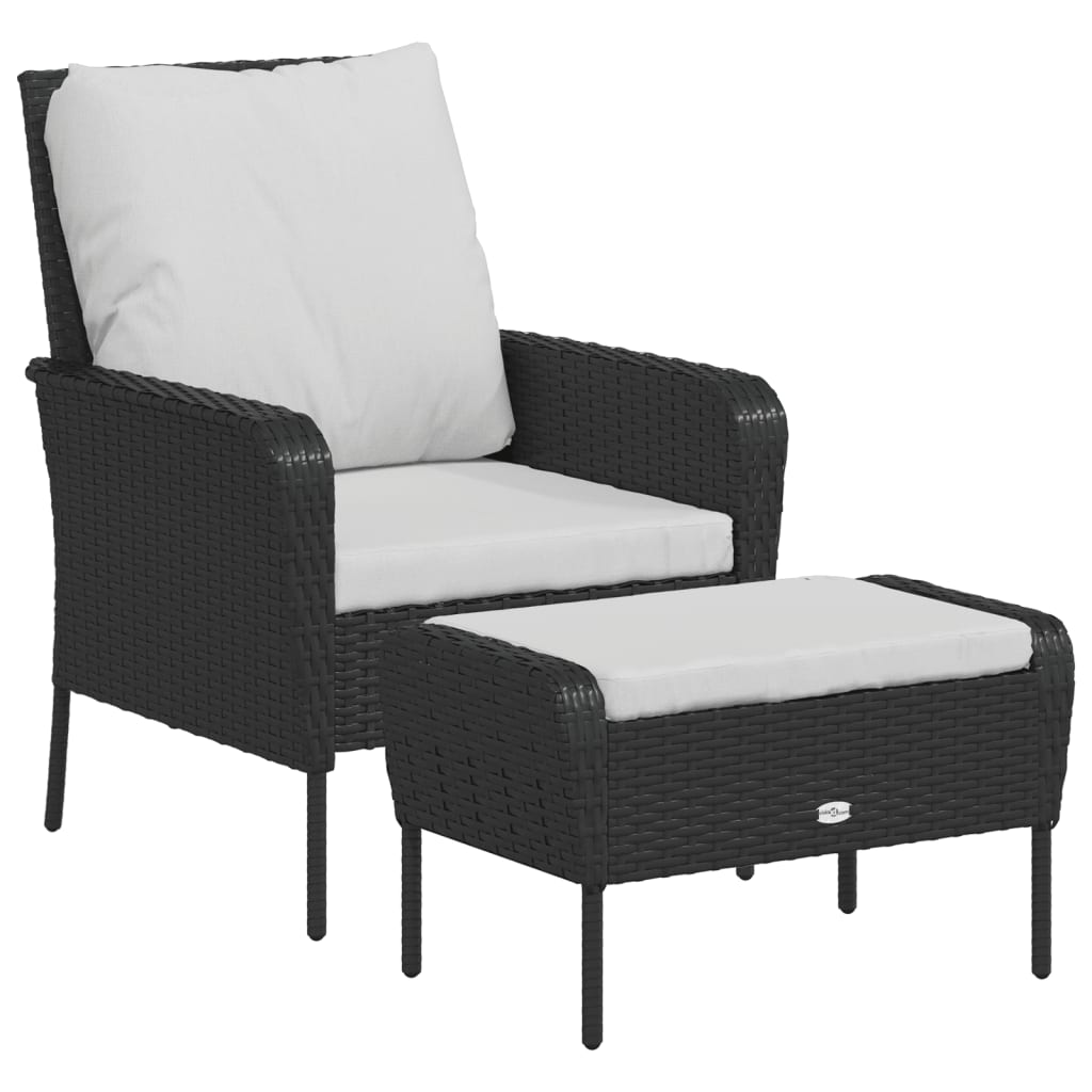 Poltrona da Giardino con Poggiapiedi in Polyrattan Nero - homemem39