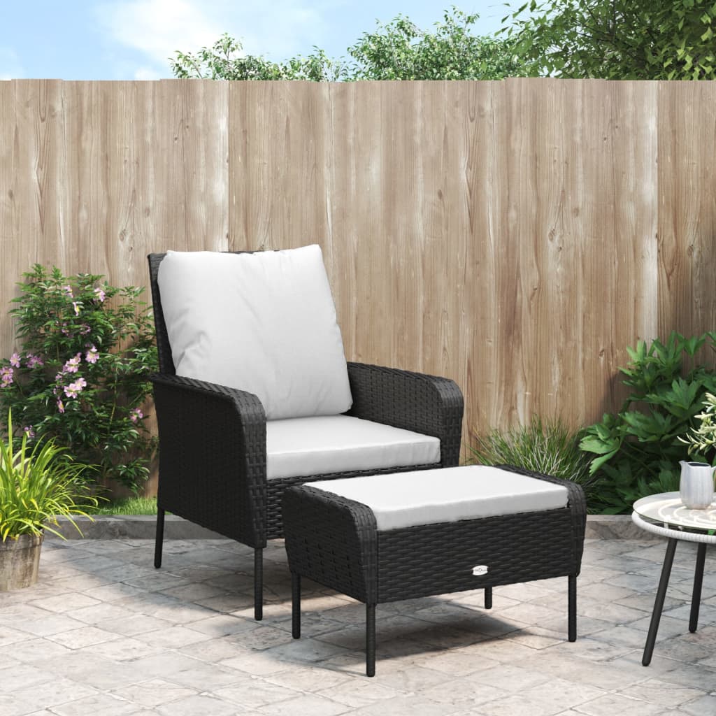 Poltrona da Giardino con Poggiapiedi in Polyrattan Nero - homemem39