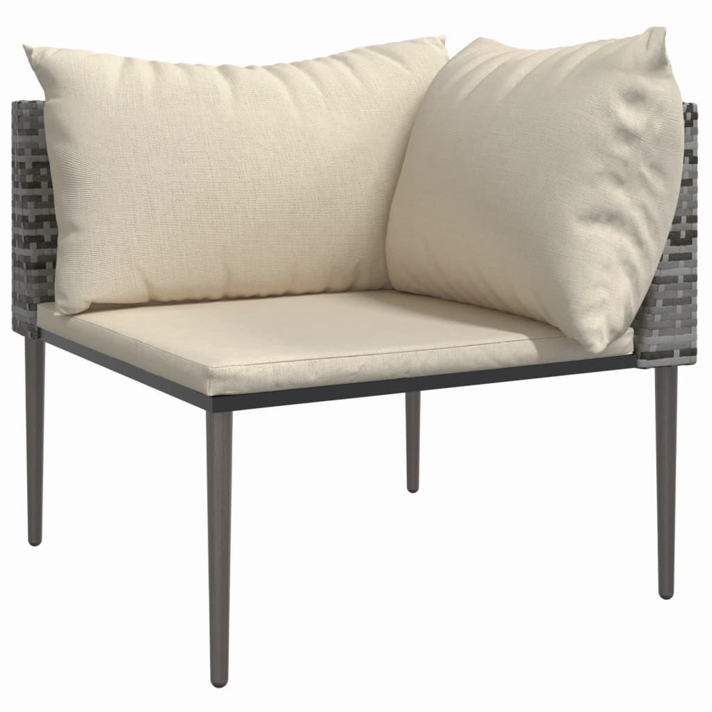 Divano Angolare da Giardino con Cuscini in Polyrattan Grigio | homemem39