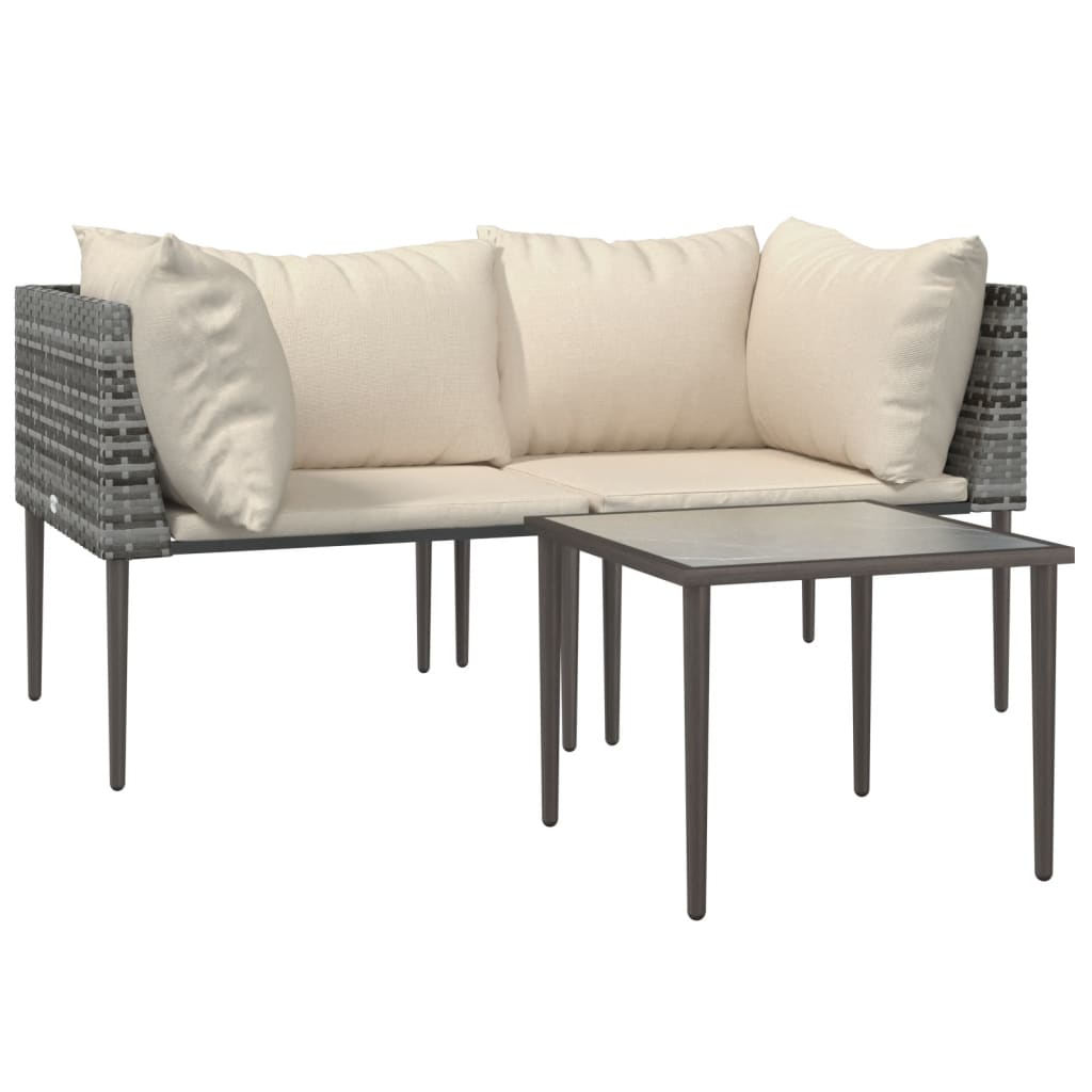 Set Divani da Giardino 3 pz con Cuscini in Polyrattan Grigio | homemem39