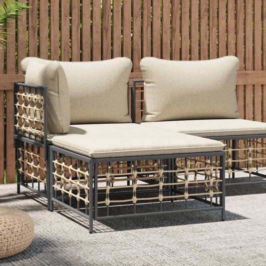 Poggiapiedi da Giardino con Cuscino in Polyrattan Beige | homemem39