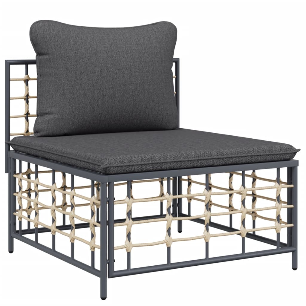 Divano Centrale da Giardino con Cuscini Polyrattan Grigio Scuro | homemem39