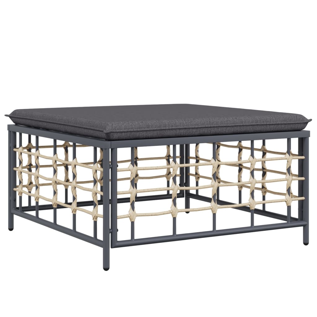 Poggiapiedi da Giardino con Cuscino in Polyrattan Grigio Scuro | homemem39