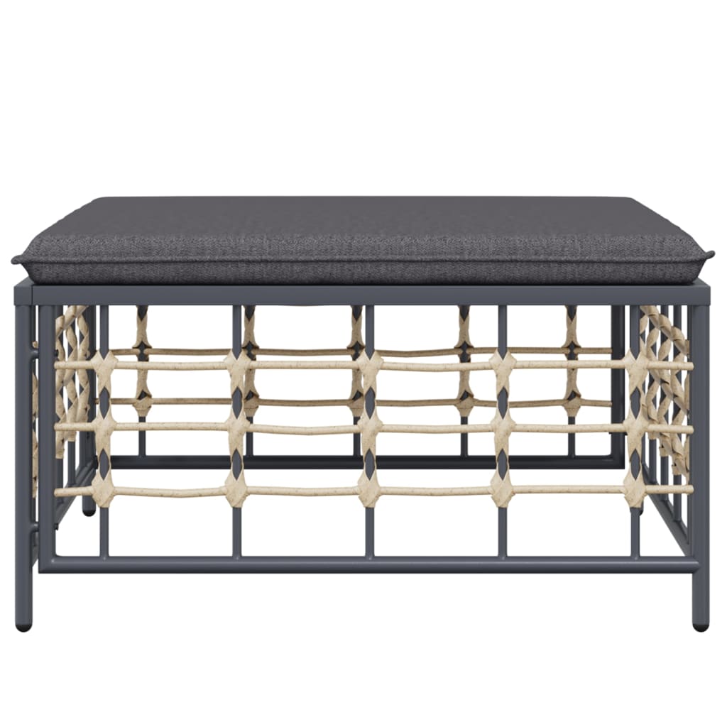 Poggiapiedi da Giardino con Cuscino in Polyrattan Grigio Scuro | homemem39